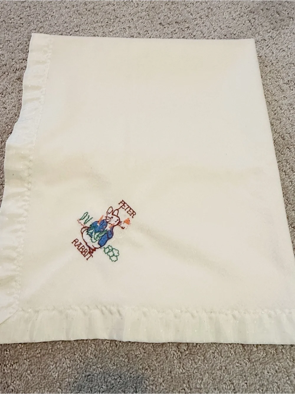 Vintage Quiltex Beatrix Potter Peter Rabbit Baby Receiving Blanket Satin Trim